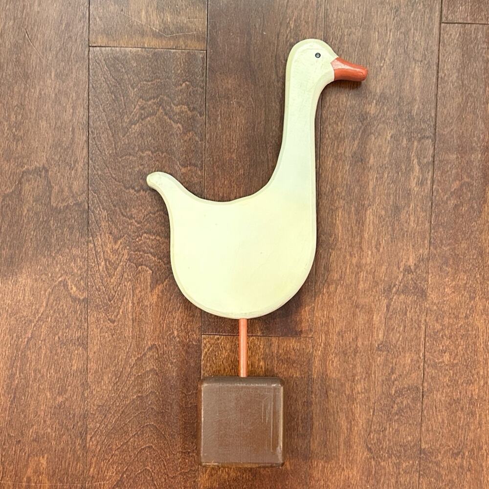 Vintage Handcrafted Wooden Duck Figurine Mounted on a Wooden Box